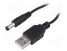 Cable, USB A plug,DC 5,5/2,1 plug, straight, black, 0.8m, 5....50°C
