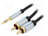 Καλωδιώσεις - Cable, Jack 3.5mm 3pin plug,RCA plug x2, 1.5m, black, PVC